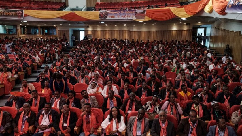 A picture shows a general view of attendees at the Tigray People's Liberation Front (TPLF) First Emergency General Congress in…